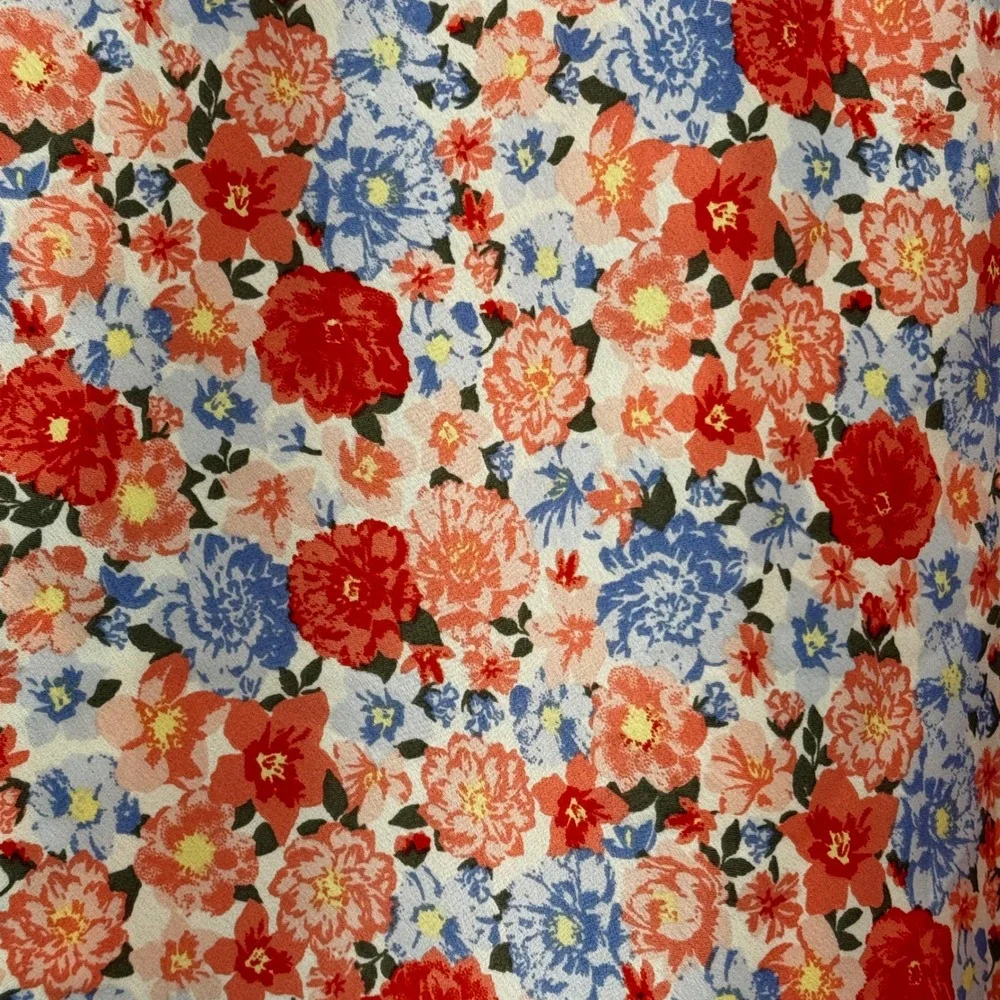 Floral Mini‎ Skirt Coral Blue A-Line Size M 7-9 Cottagecore Chic Flowy Vacation